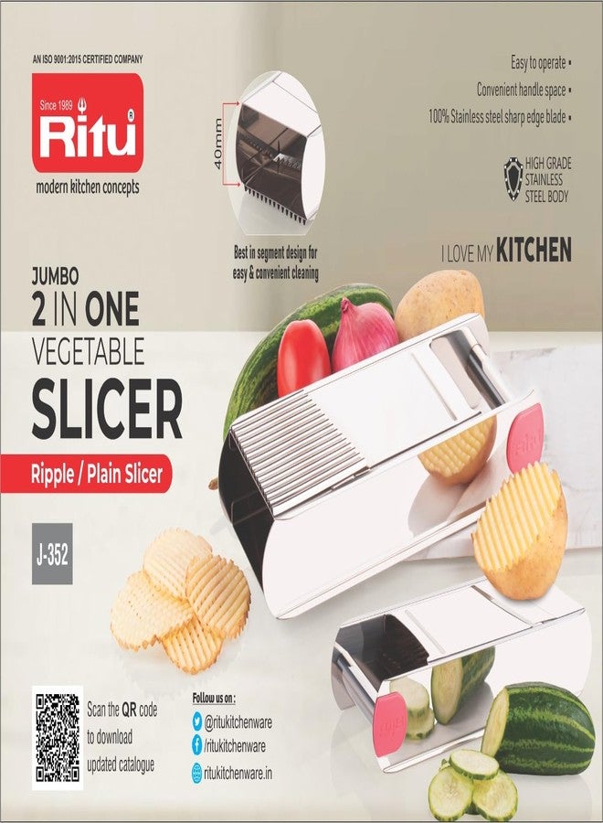 RITU Jumbo Slicer 2 -in -1 Stainless Steel Slicer with Plain & Ripple Blades | Multi -Function Vegetable & Fruit Cutter for Easy, Smooth Cutting Operations |Perfect for Salads, Stir -Fries, and More - Image 3